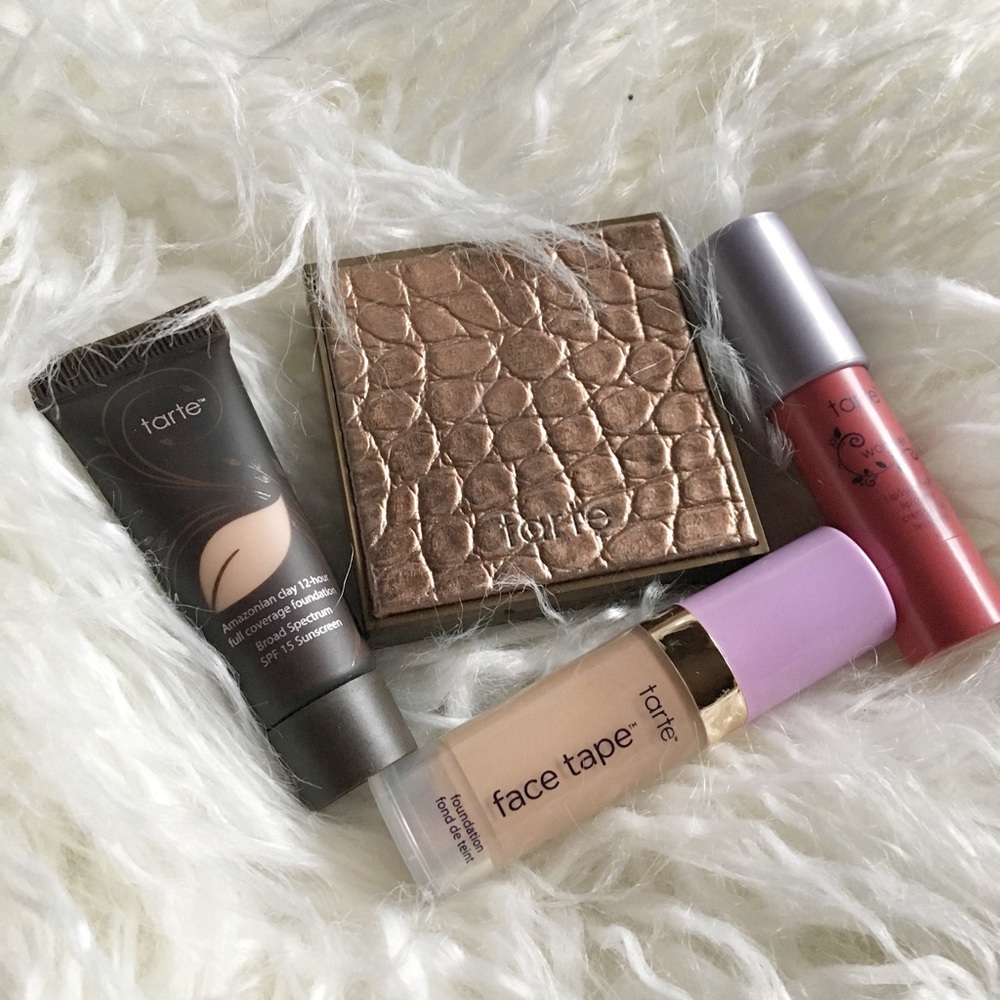 Tarte: foundation, bronzer, and lipstick